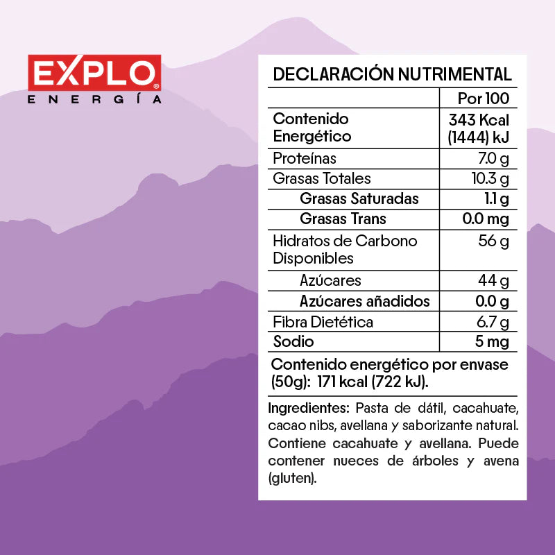 Barra de Energía Cacao + Avellana 50g