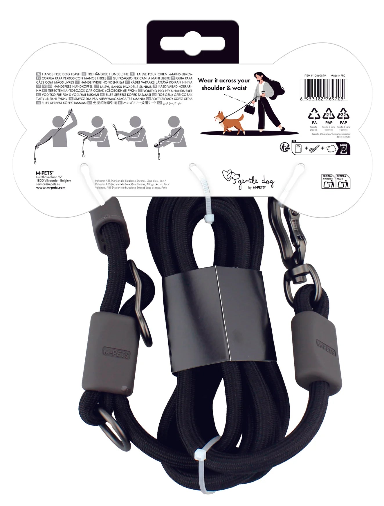 Correa manos libres multiuso Gentle Dog Hands-Free Leash Negra Onyx